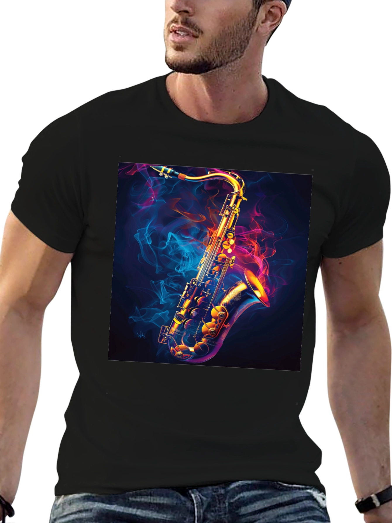 Black Saxophone Graphic Black T-Shirt - Cool Musical Tee view 6