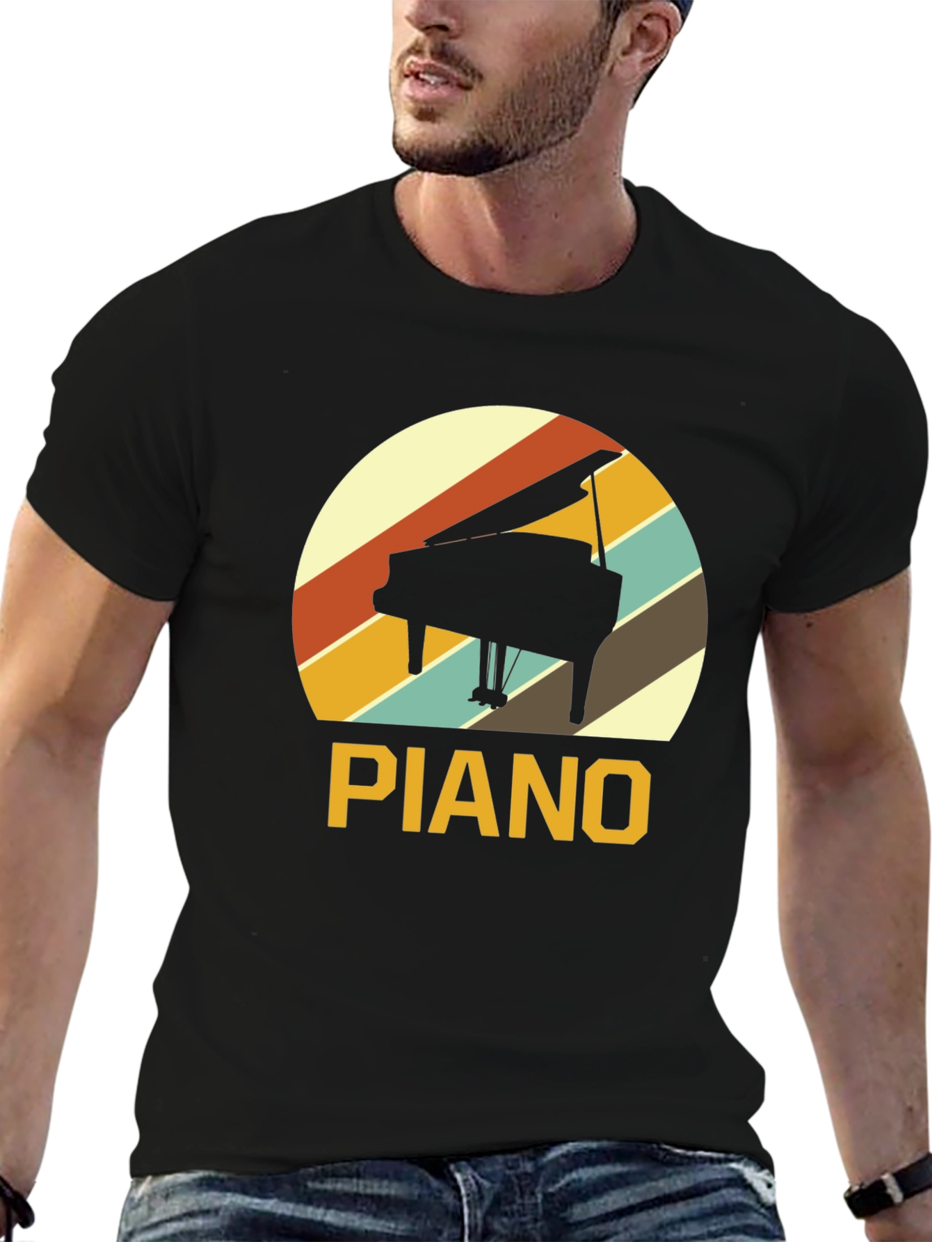 Black Retro Piano T-Shirt - Music Lover Tee view 6