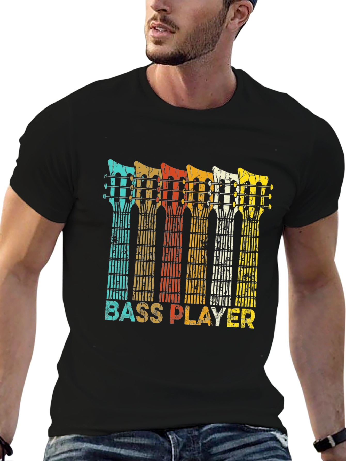 Black Bass Player Retro T-Shirt - Music Lover Tee view 6