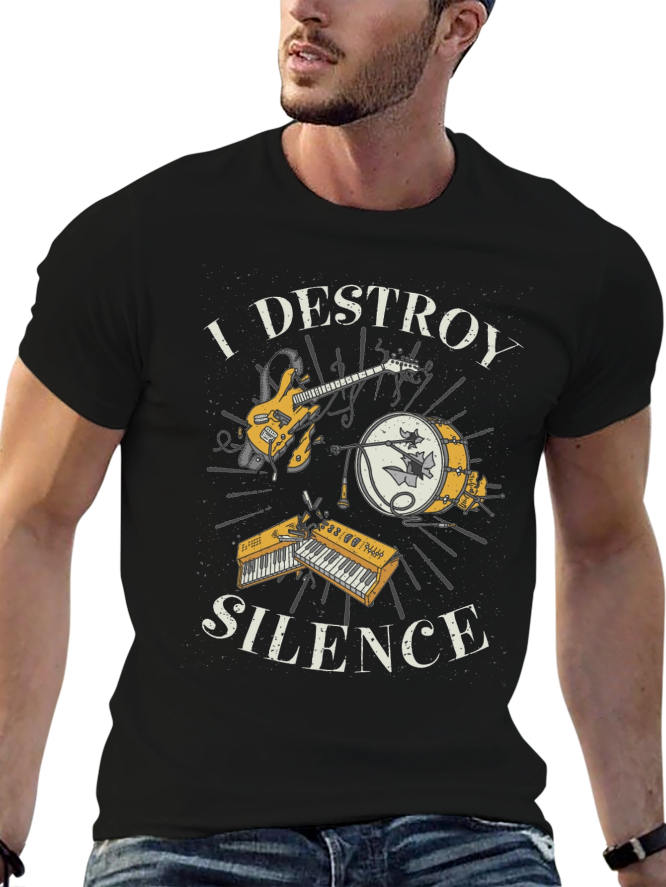 Black I Destroy Silence Graphic Tee - Music Lover Shirt view 6
