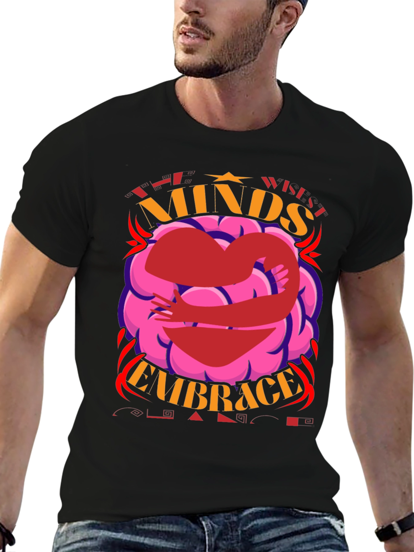 Black Minds Embrace Graphic Tee - Unisex Black T-Shirt view 6