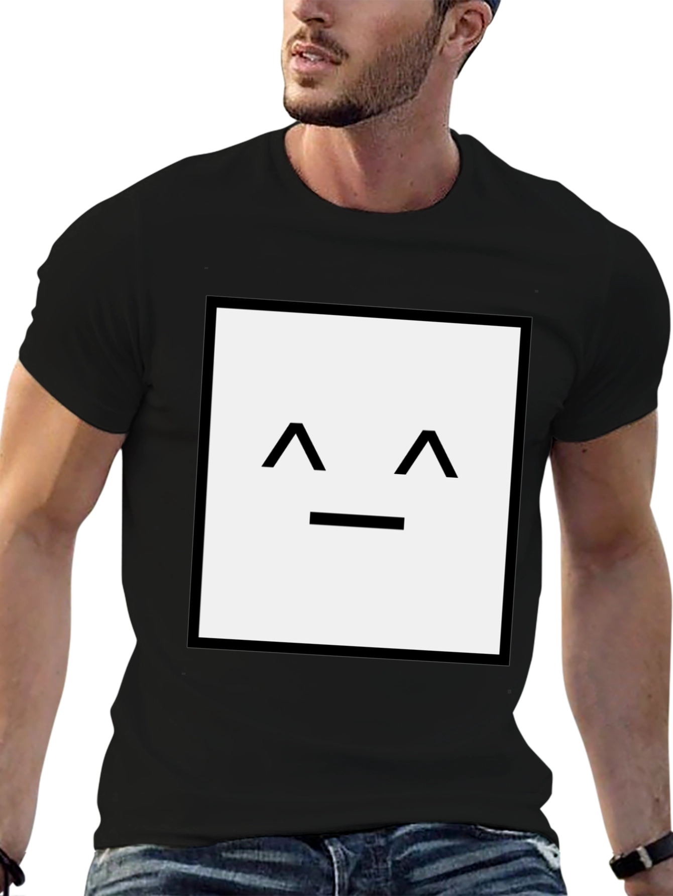 Black Minimalist Face Graphic Tee - Black Soft Cotton view 6