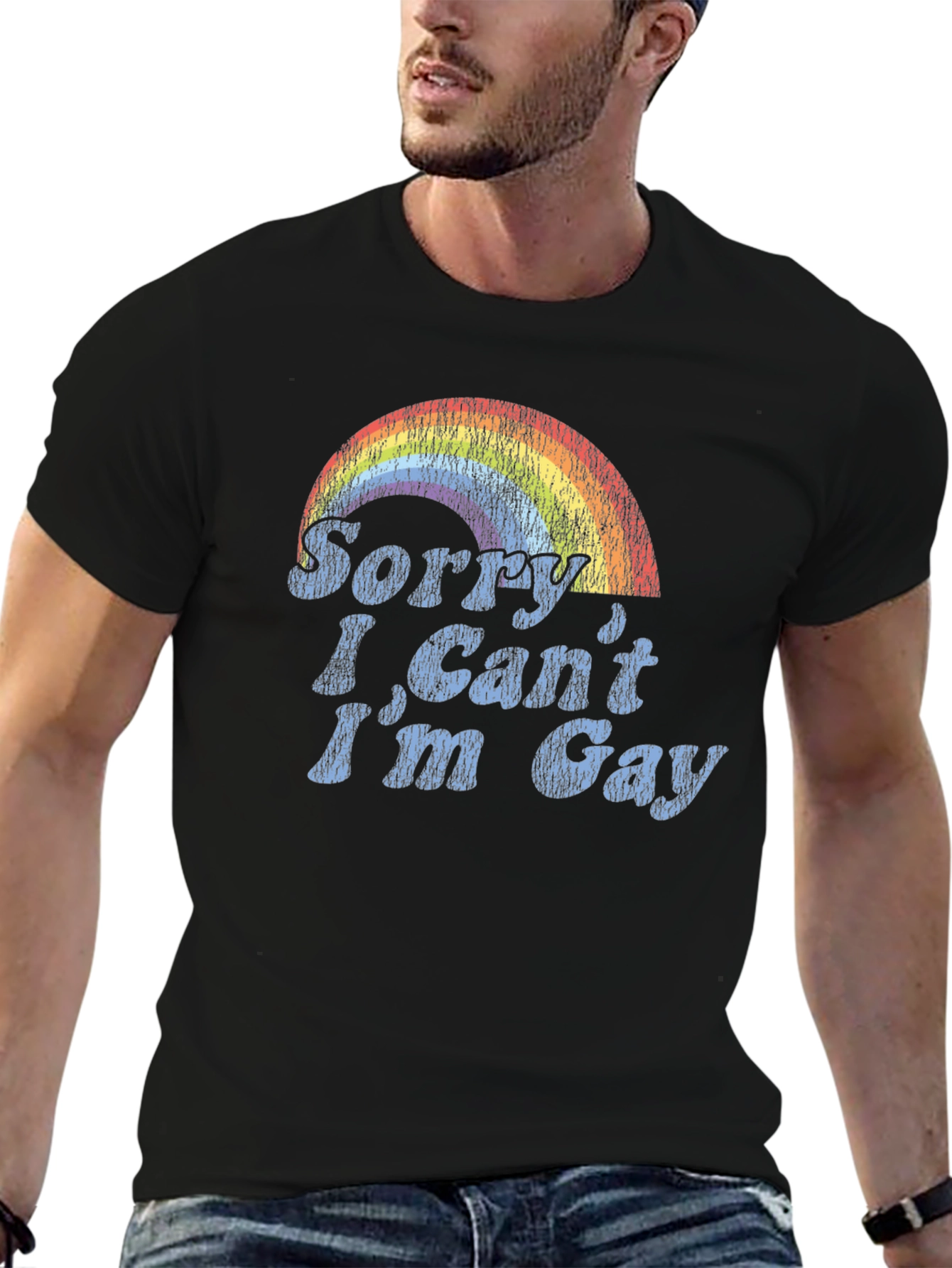 Black Sorry I Can't I'm Gay Rainbow Graphic Tee view 6
