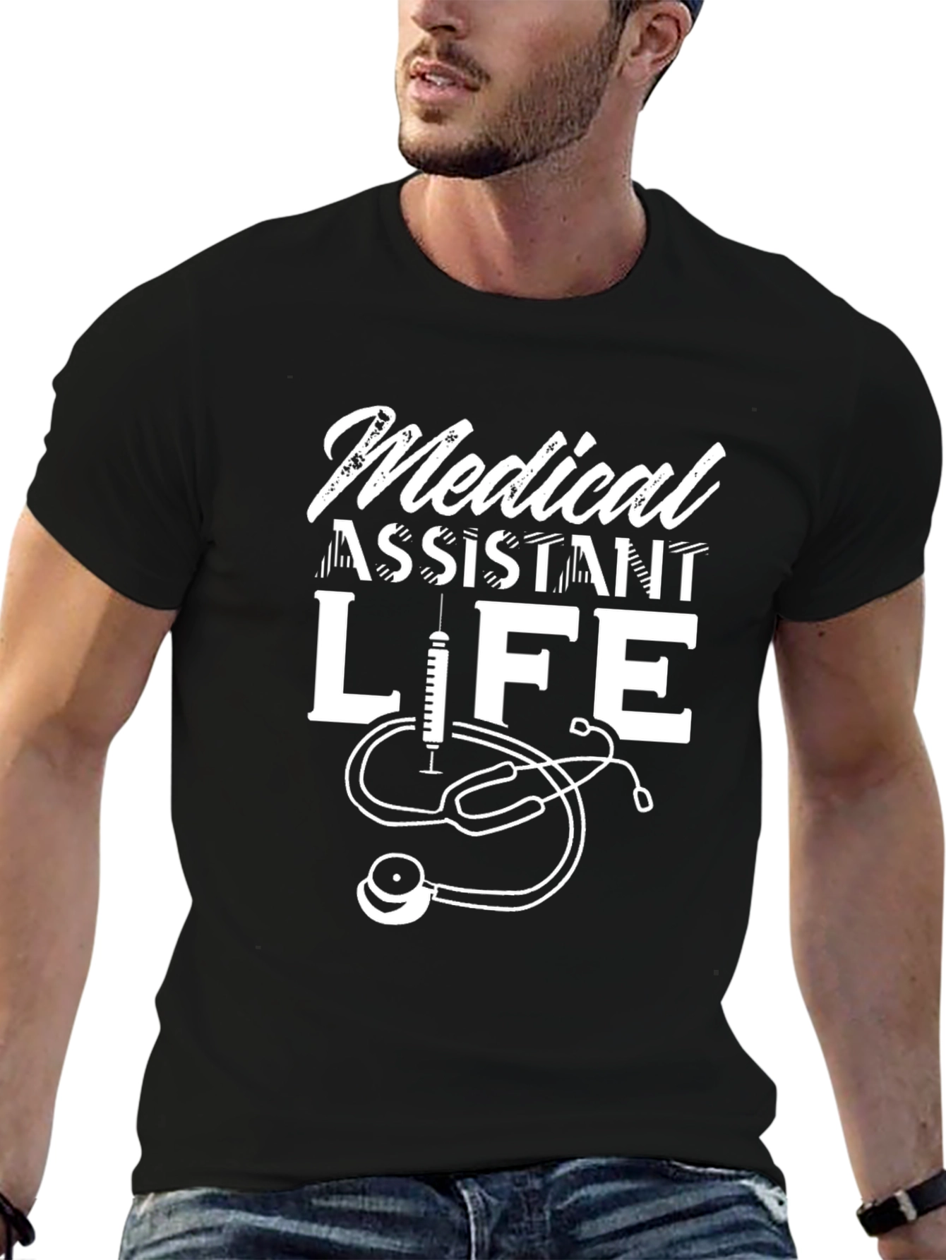 Black Medical Assistant Life T-Shirt - Stethoscope Design view 6