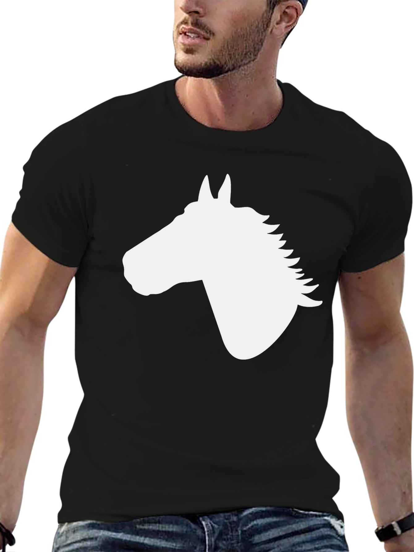 Black Horse Silhouette Graphic Tee - Black Cotton Blend view 6