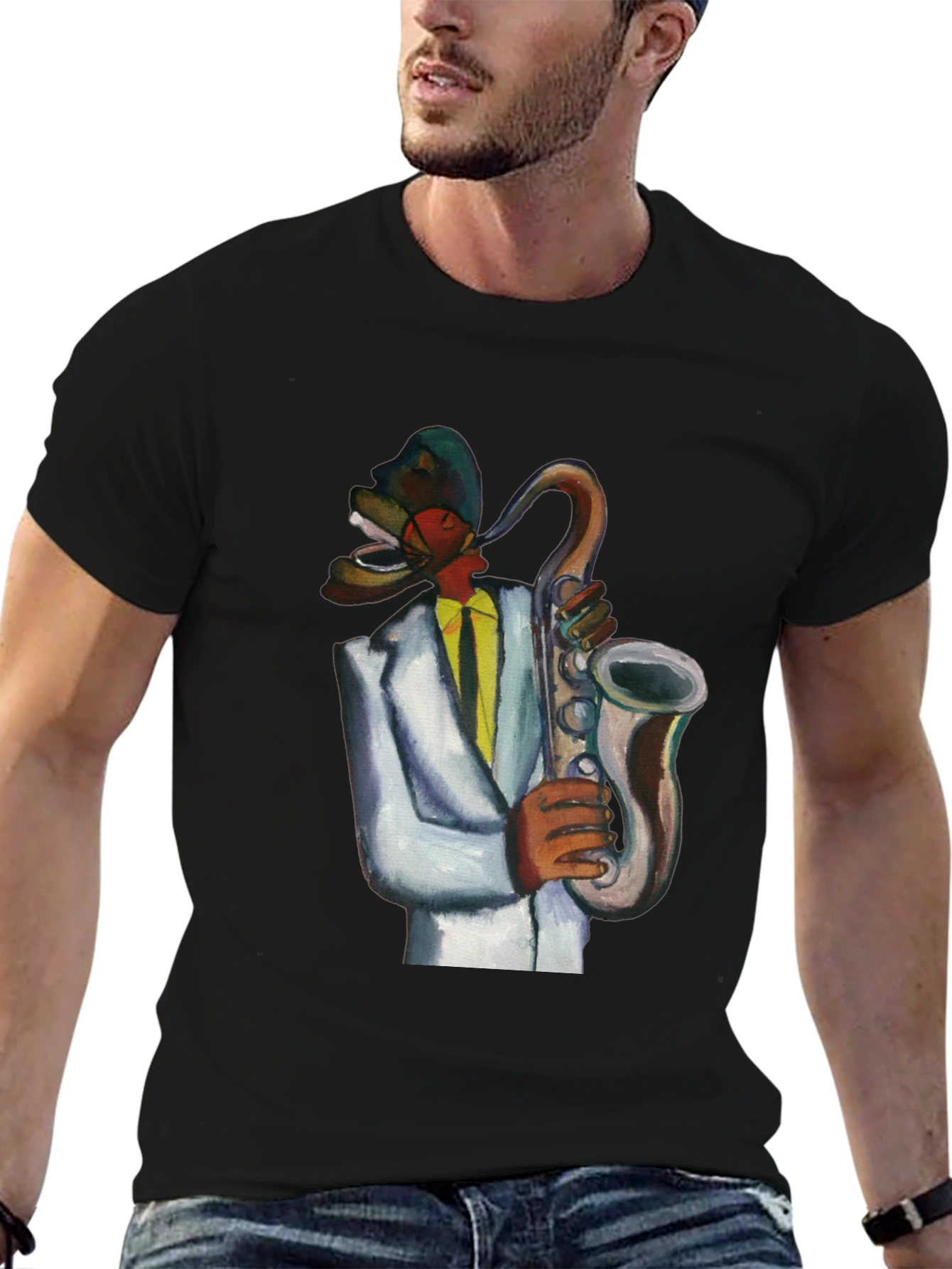 Black Cool Jazz Musician T-Shirt view 6