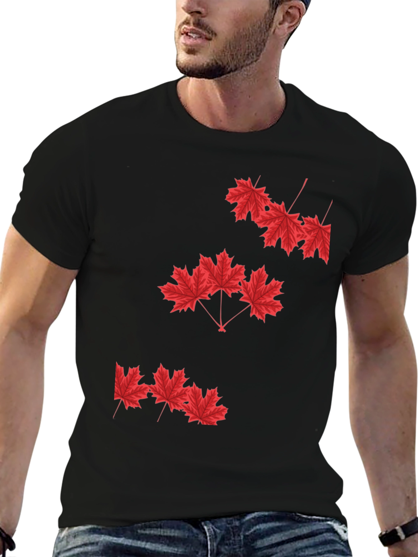 Black Maple Leaf Graphic Print Black T-Shirt view 6