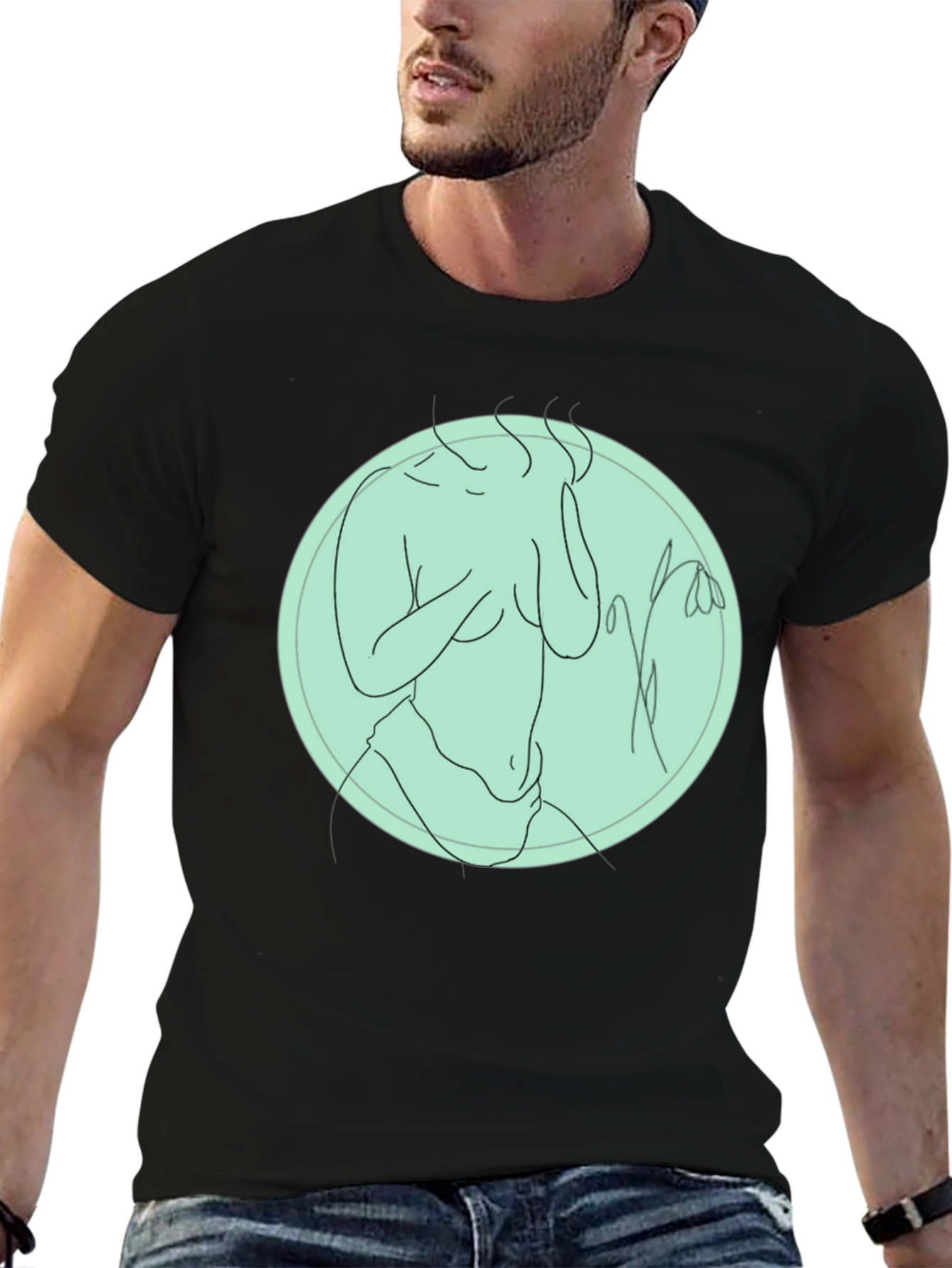 Black Abstract Line Art Graphic Tee - Unisex Black T-Shirt view 6