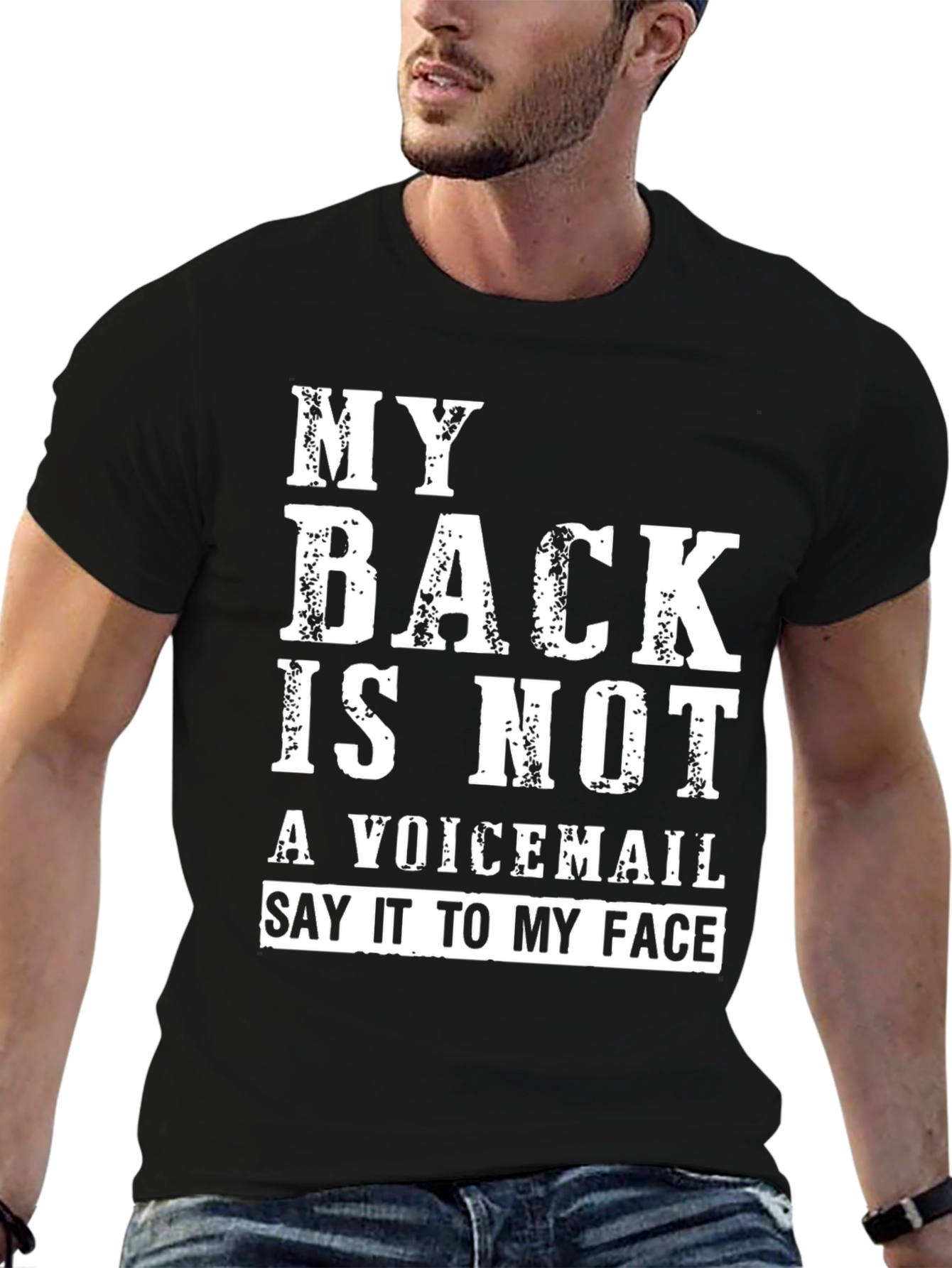 Black Funny 'My Back Is Not A Voicemail' Graphic T-Shirt view 6