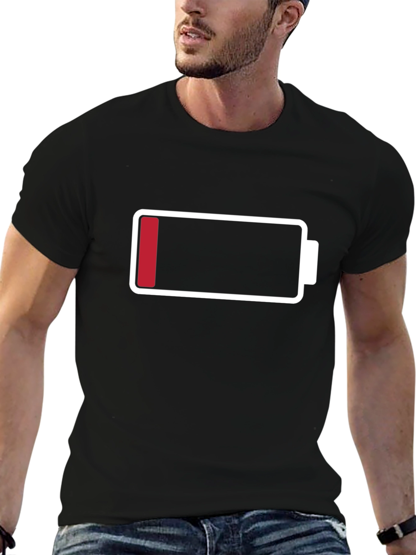 Black Low Battery Graphic Men's T-Shirt - Black Cotton Tee view 6