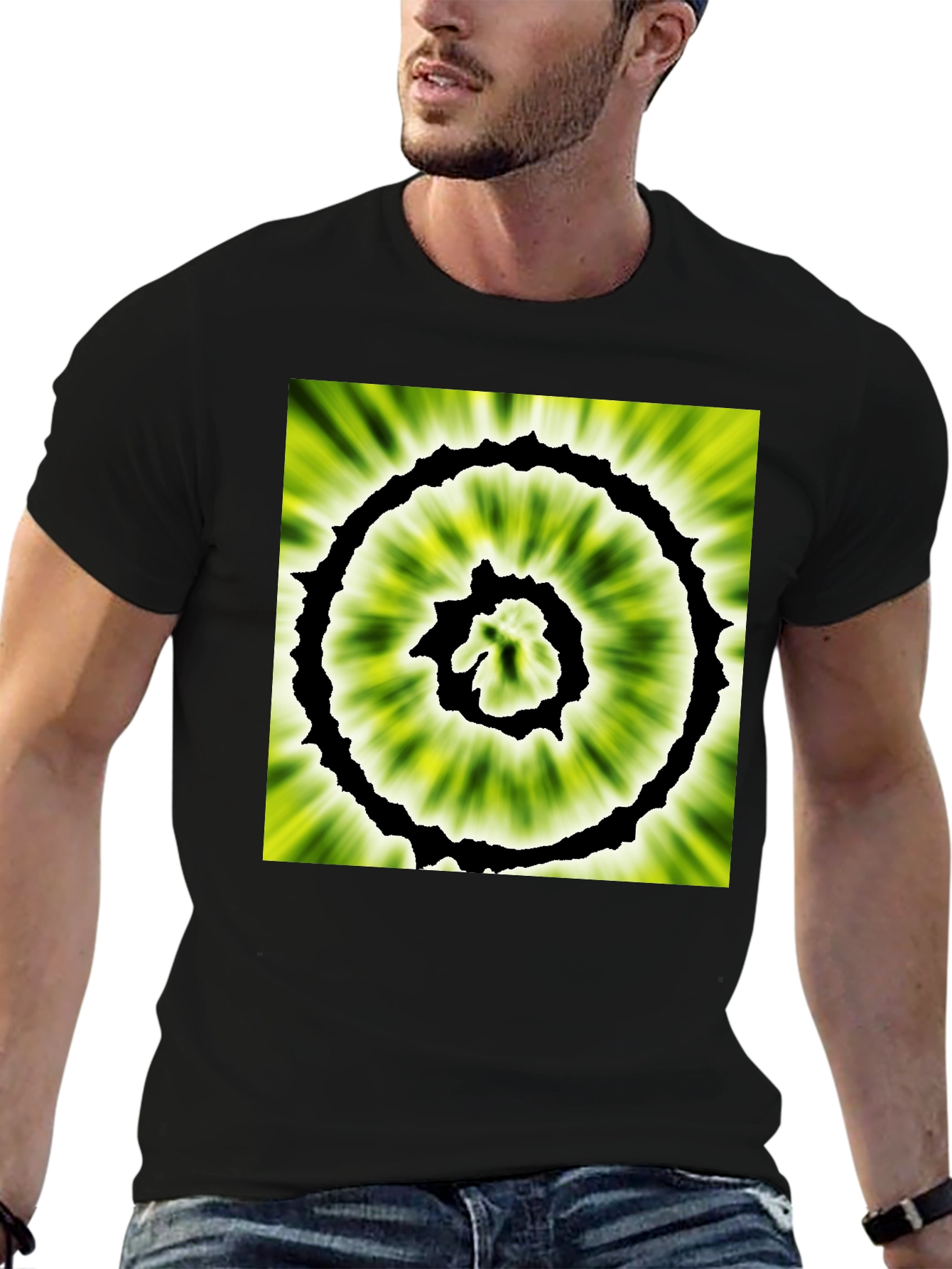 Black Abstract Spiral Graphic Black T-Shirt view 6