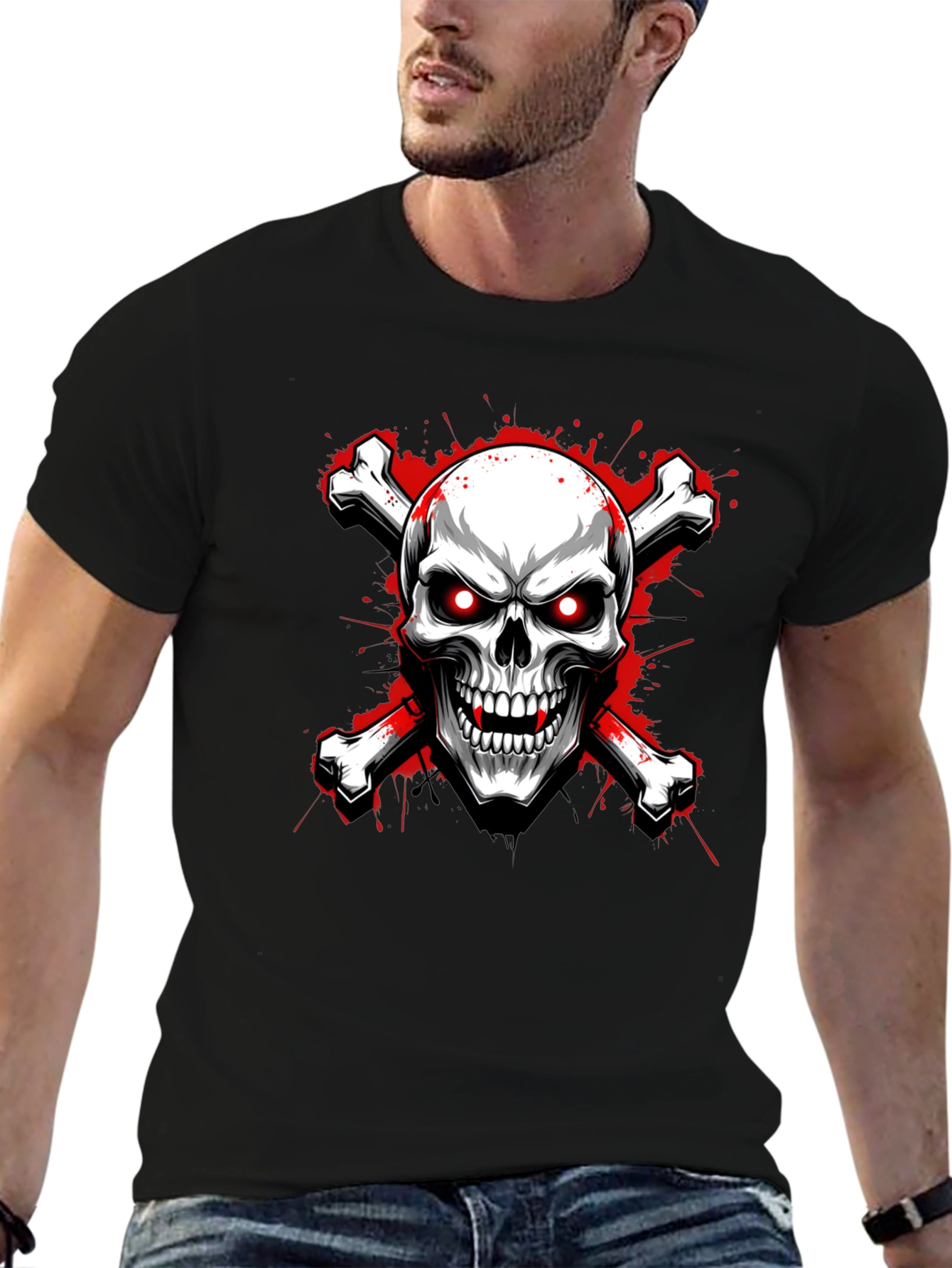 Black Skull and Crossbones Graphic Tee view 6