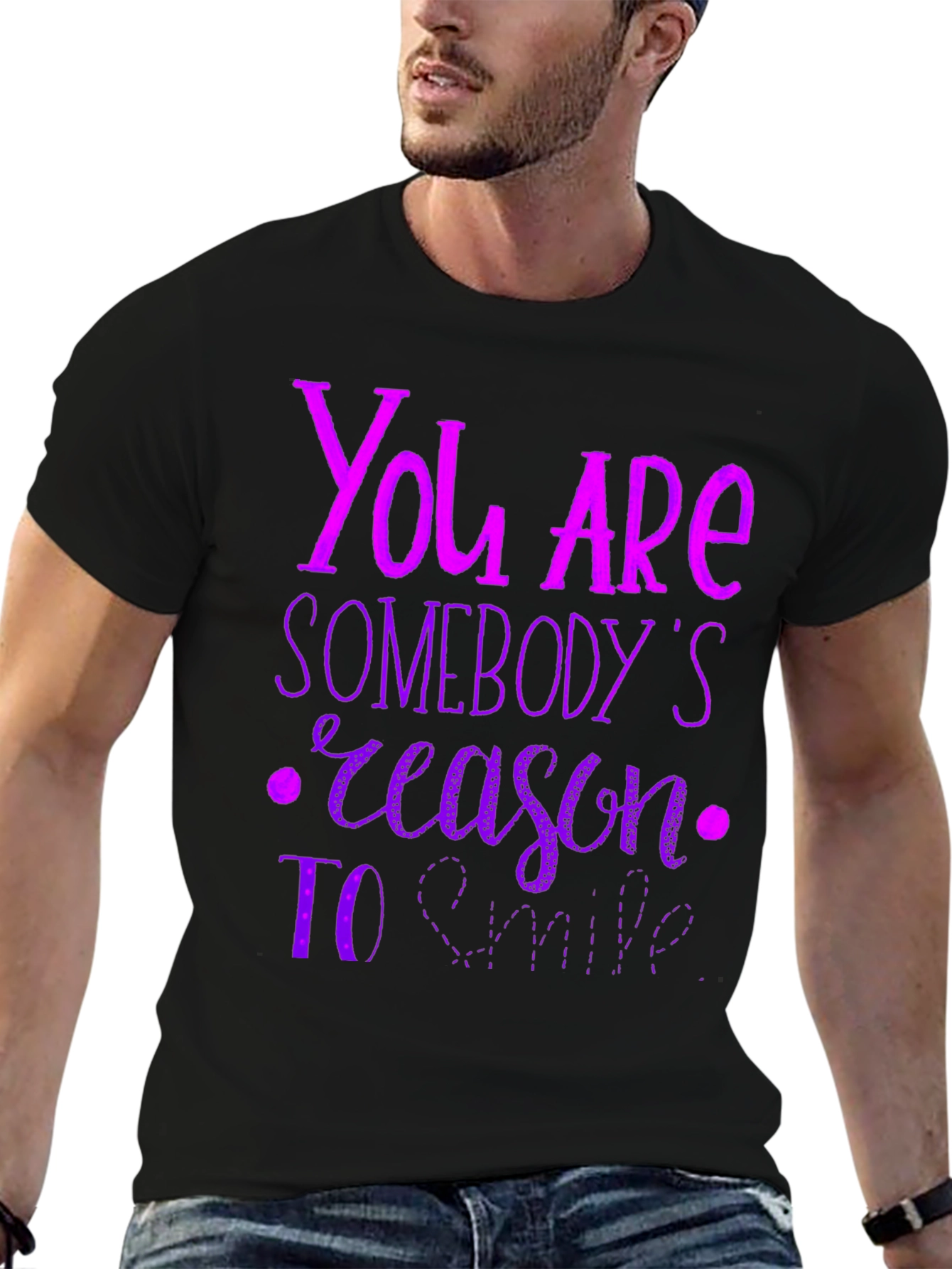 Black Inspirational Graphic T-Shirt - You Are Somebody's Reason To Smile view 6