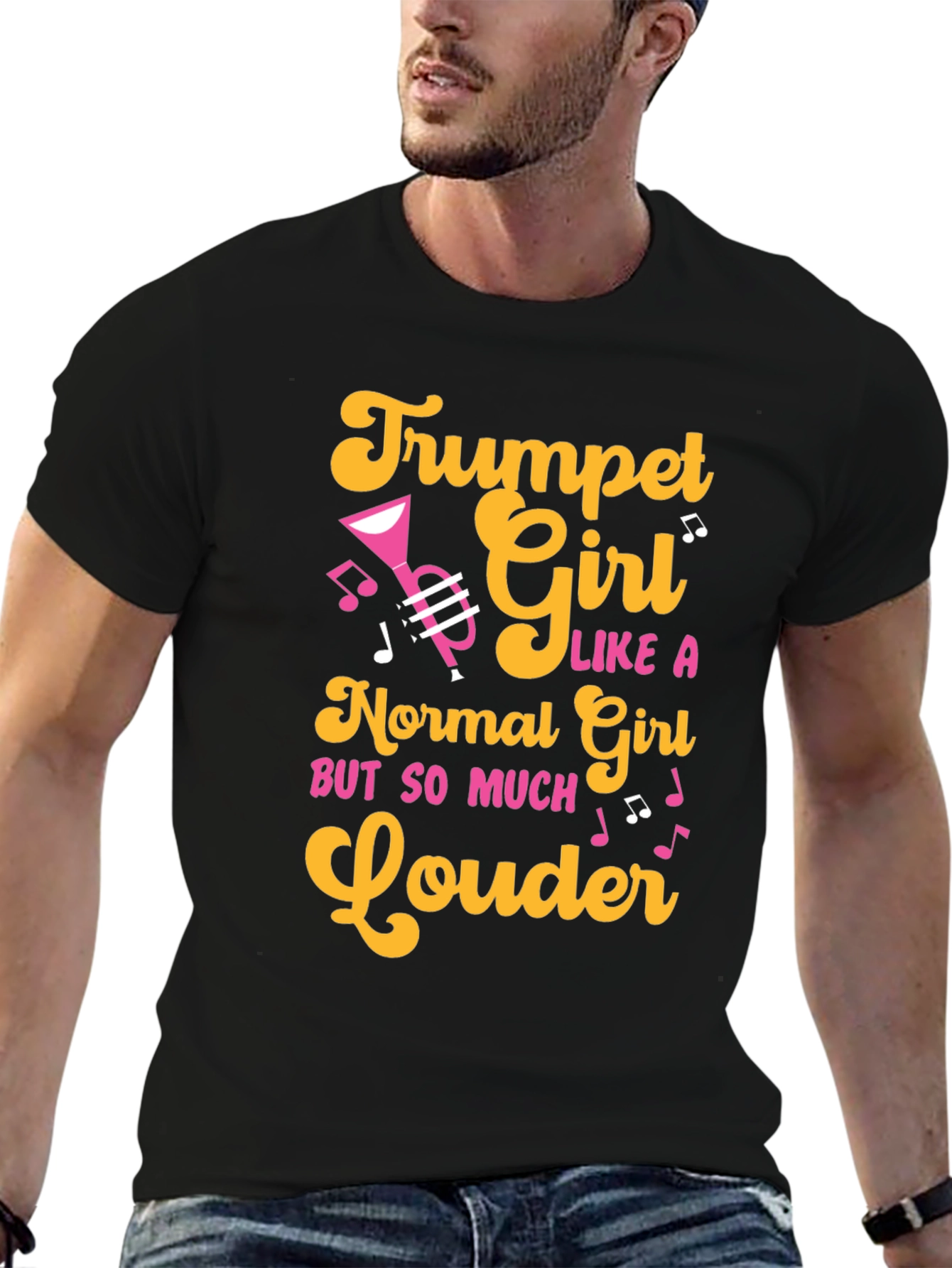 Black Trumpet Girl T-Shirt - Musician Apparel view 6