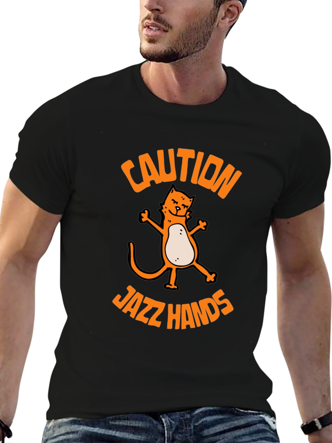 Black Caution Jazz Hands Cat Graphic Tee - Black view 6