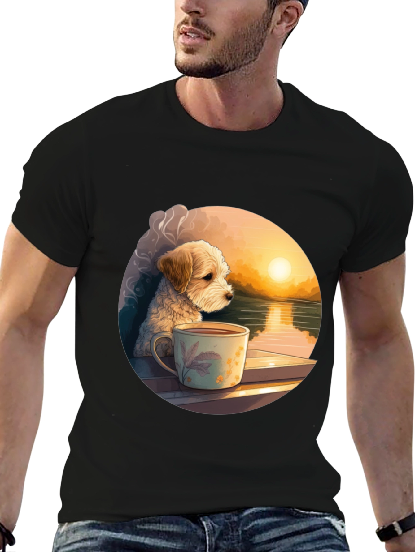 Black Dog & Coffee Sunset Graphic Tee view 6