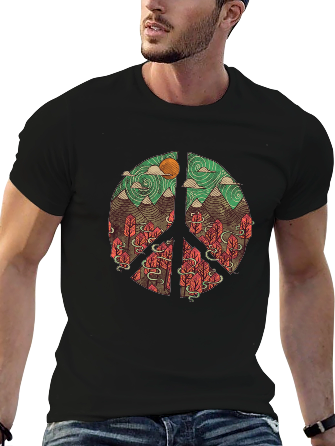 Black Nature Peace Sign Graphic T-Shirt view 6