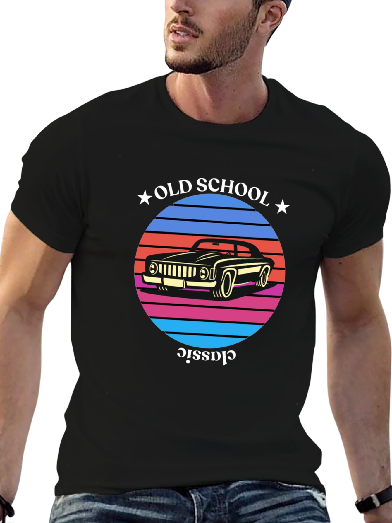 Black Old School Classic Car T-Shirt view 6