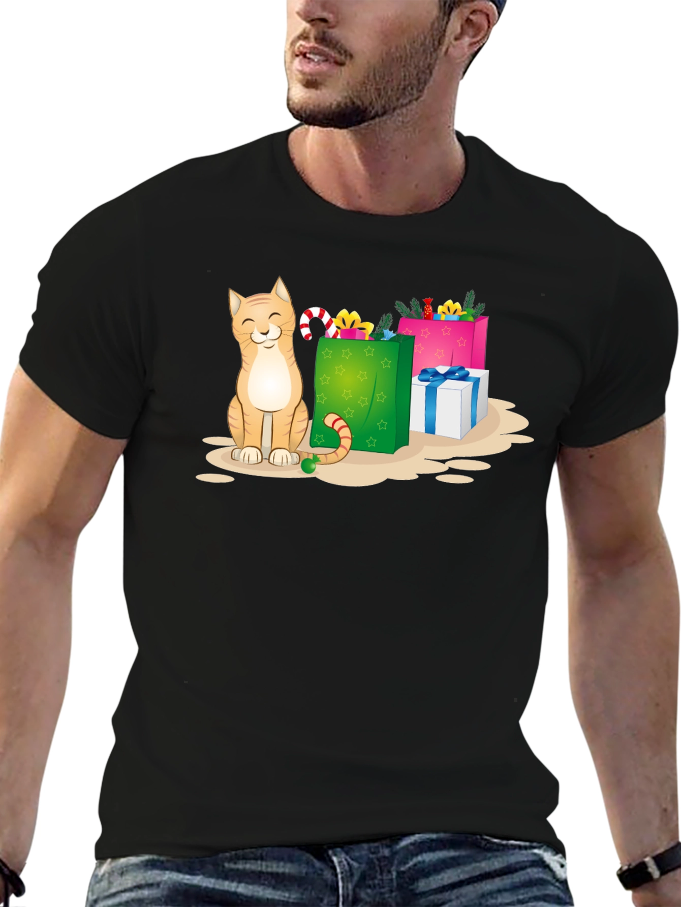 Black Cat Christmas Gift T-Shirt view 6