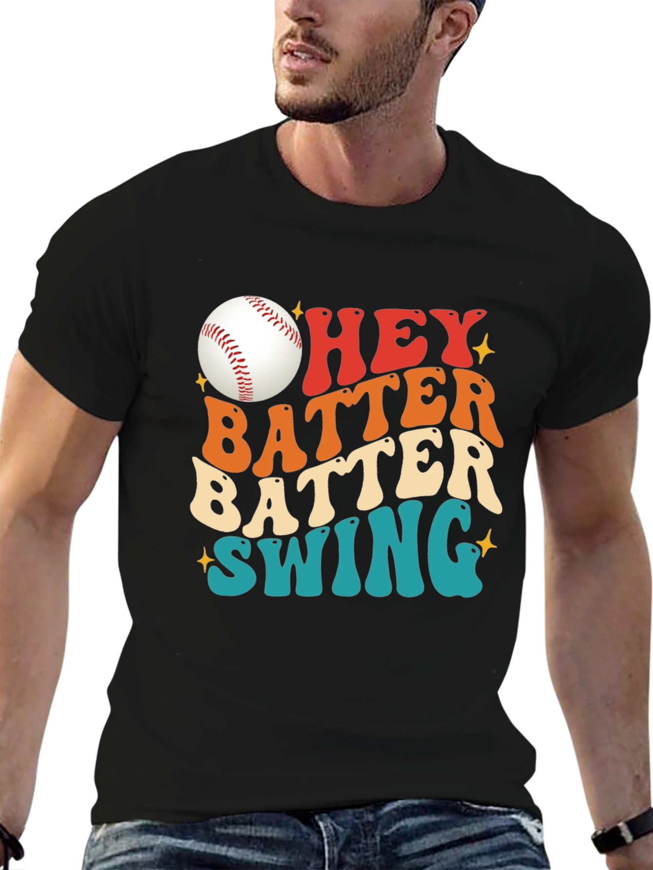 Black Hey Batter Batter Swing Baseball T-Shirt view 6