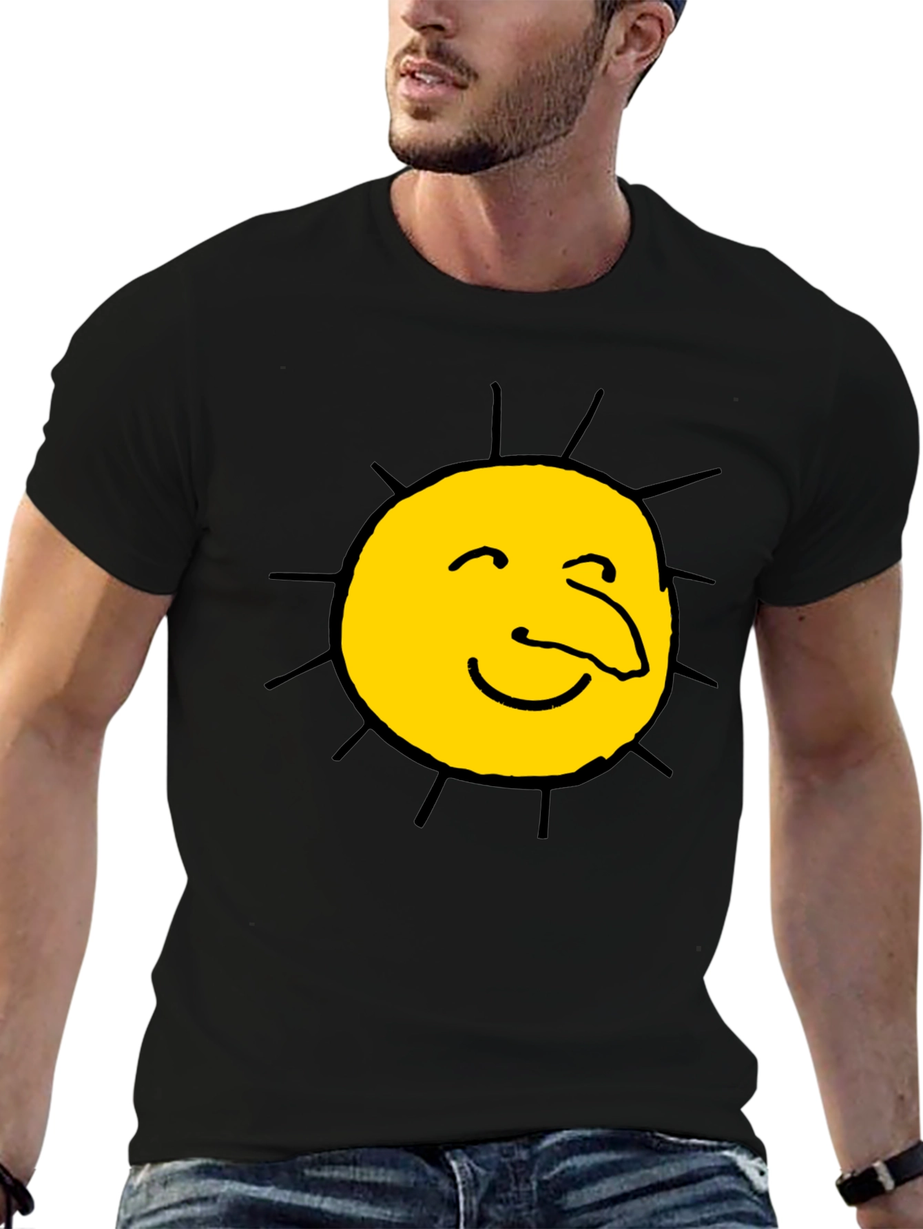 Black Funny Sun Face Graphic Black T-Shirt view 6