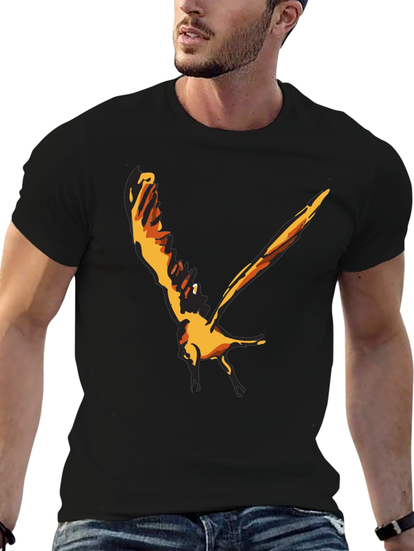 Black Stylish Black T-Shirt with Bird Graphic view 6