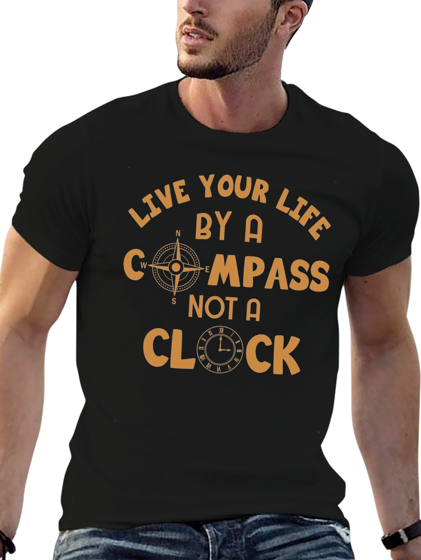 Black Compass and Clock Graphic T-Shirt view 6