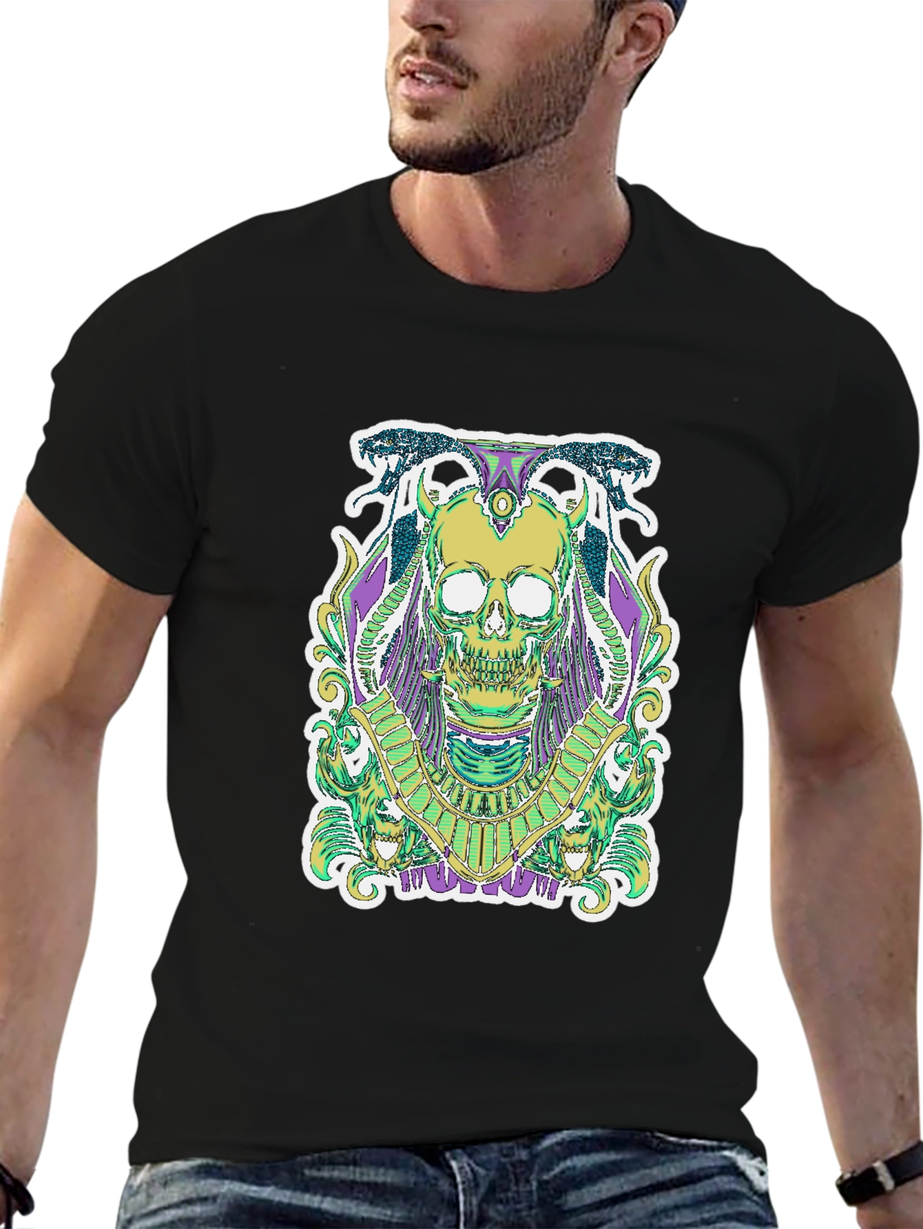 Black Skull Graphic Tee - Egyptian Style view 6