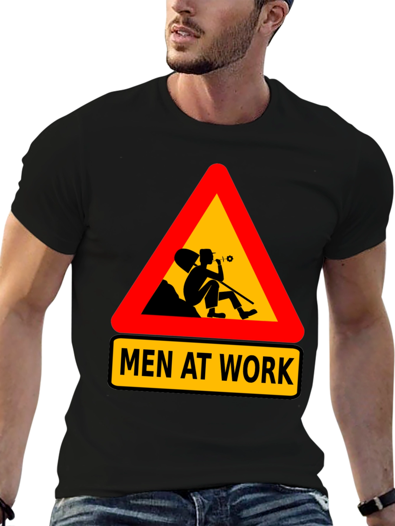 Black Men at Work Graphic Tee - Funny Black T-Shirt view 6