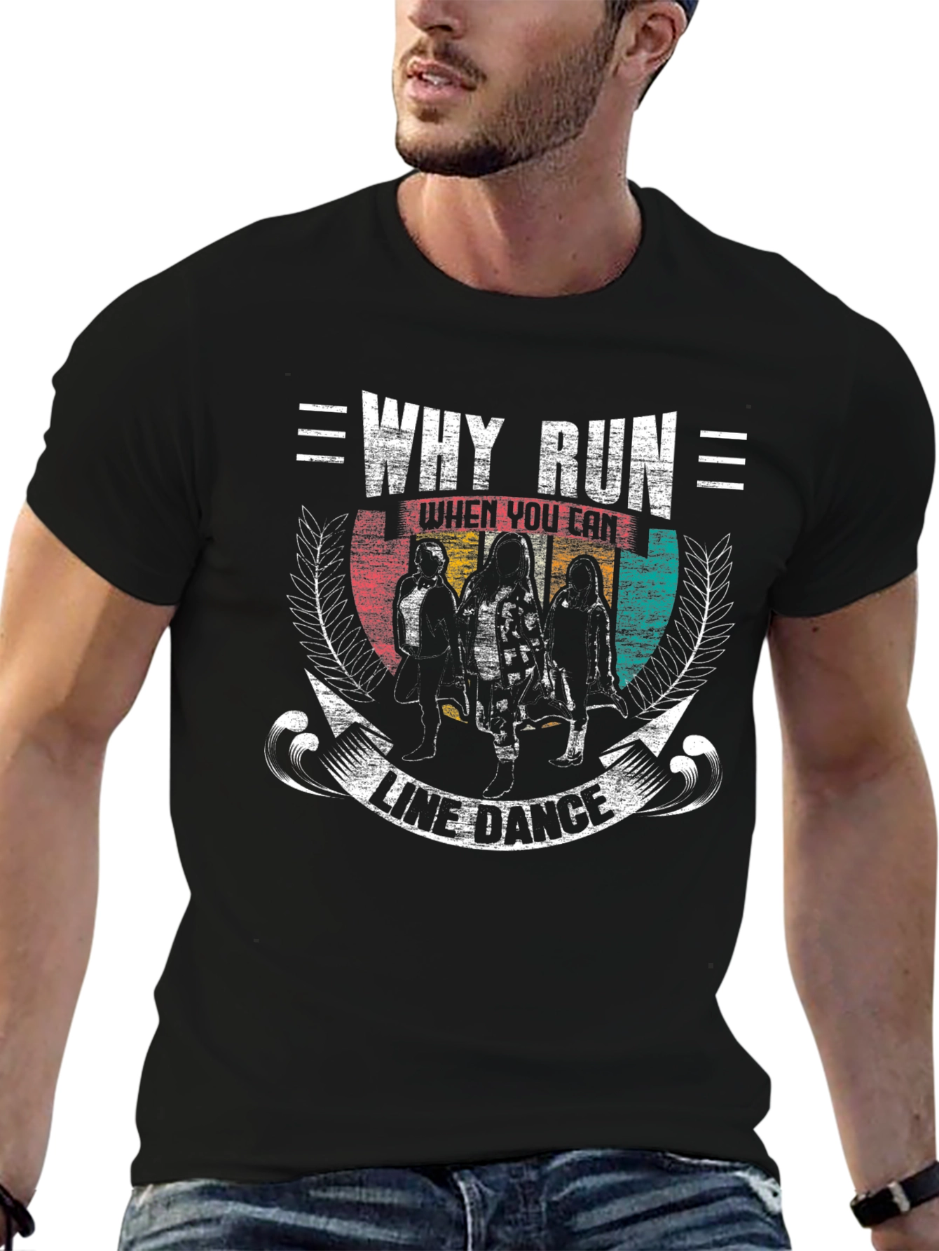 Black Why Run Line Dance Black Graphic T-Shirt view 6