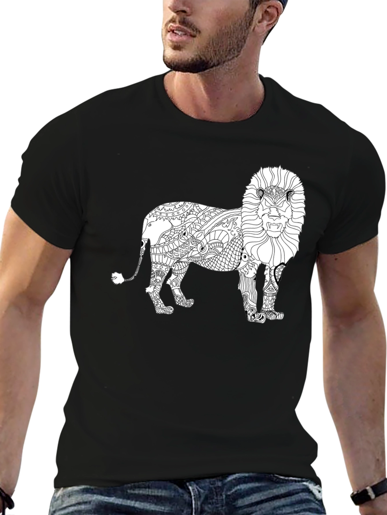 Black Lion Graphic Print Crew Neck T-Shirt view 6