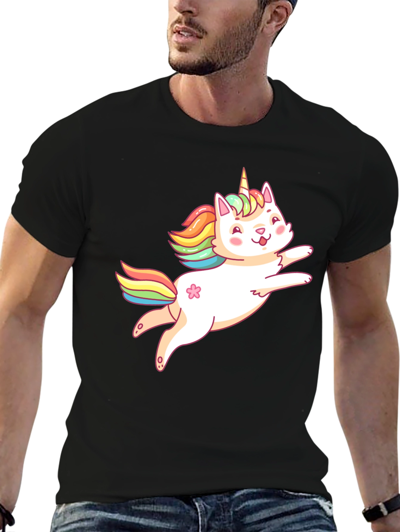 Black Unicorn Cat Graphic T-Shirt - Fun Cute Tee view 6
