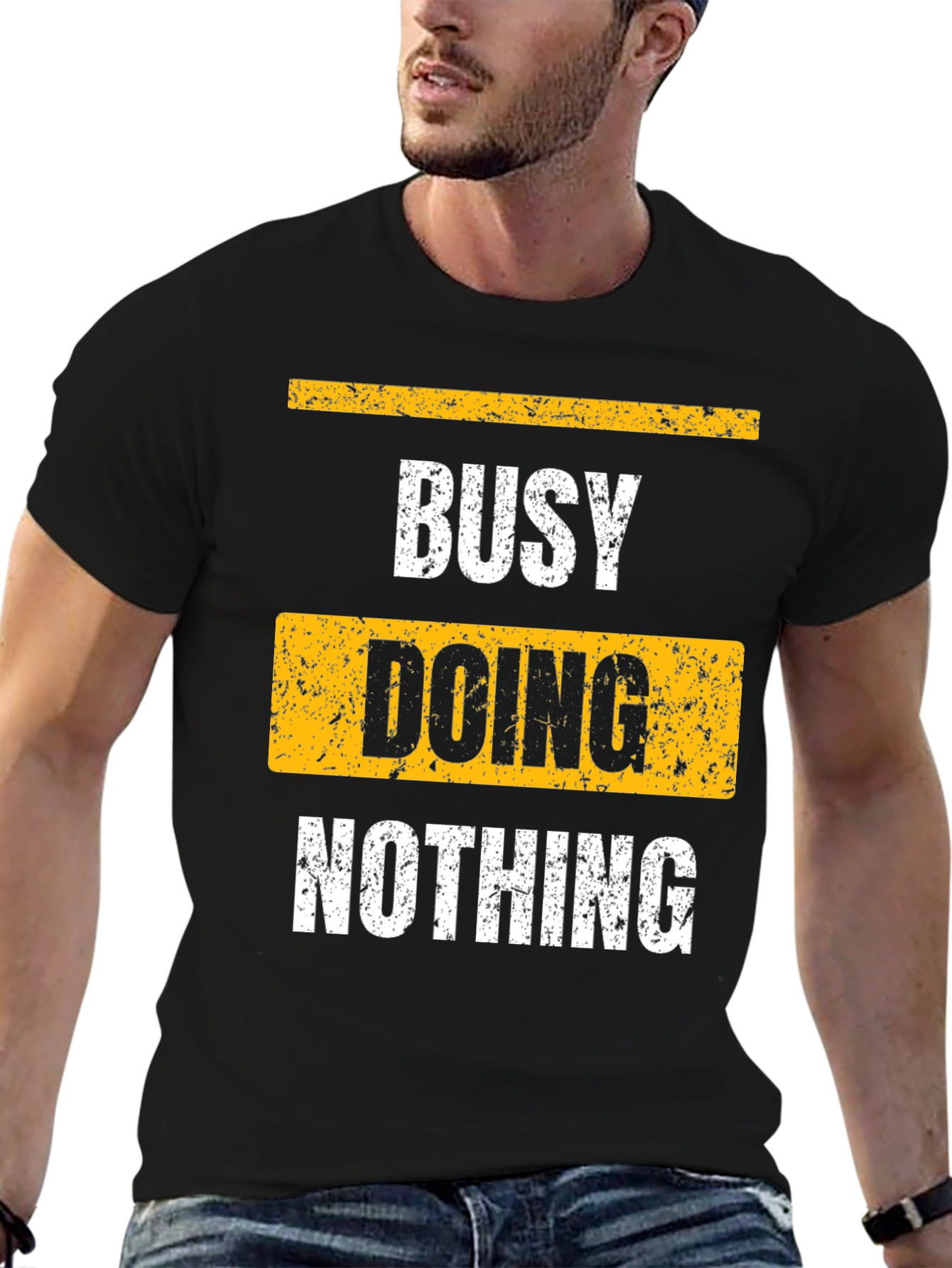 Black Busy Doing Nothing Black Graphic T-Shirt view 6