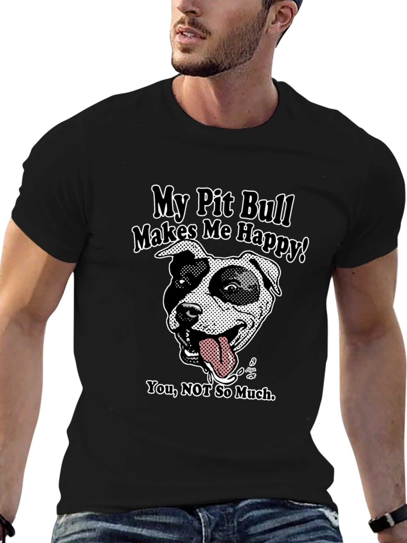 Black Pit Bull Lover T-Shirt - My Pit Bull Makes Me Happy view 6