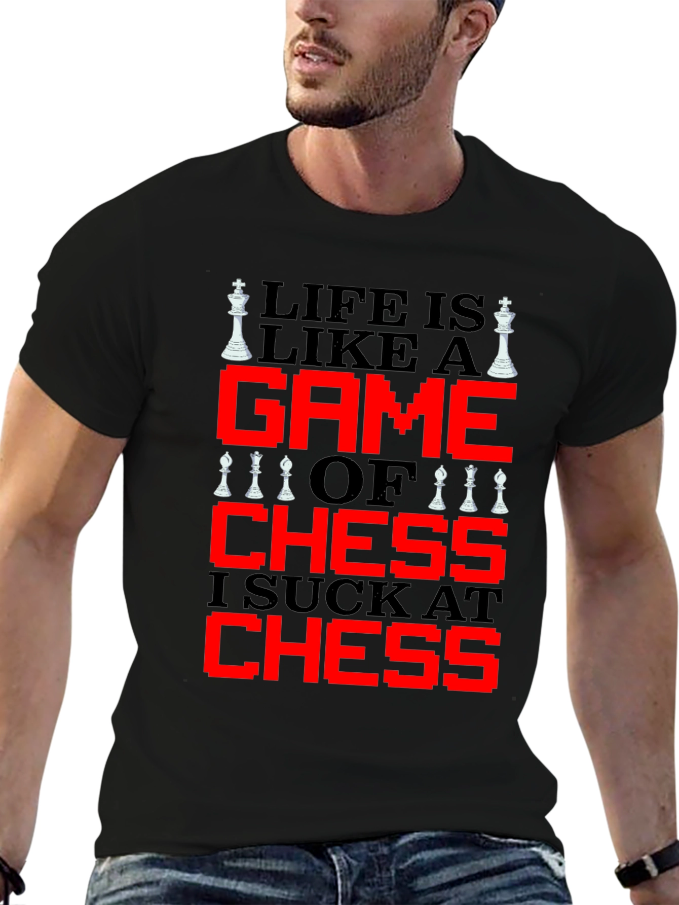Black Life is Like Chess T-Shirt - Funny Game Tee view 6