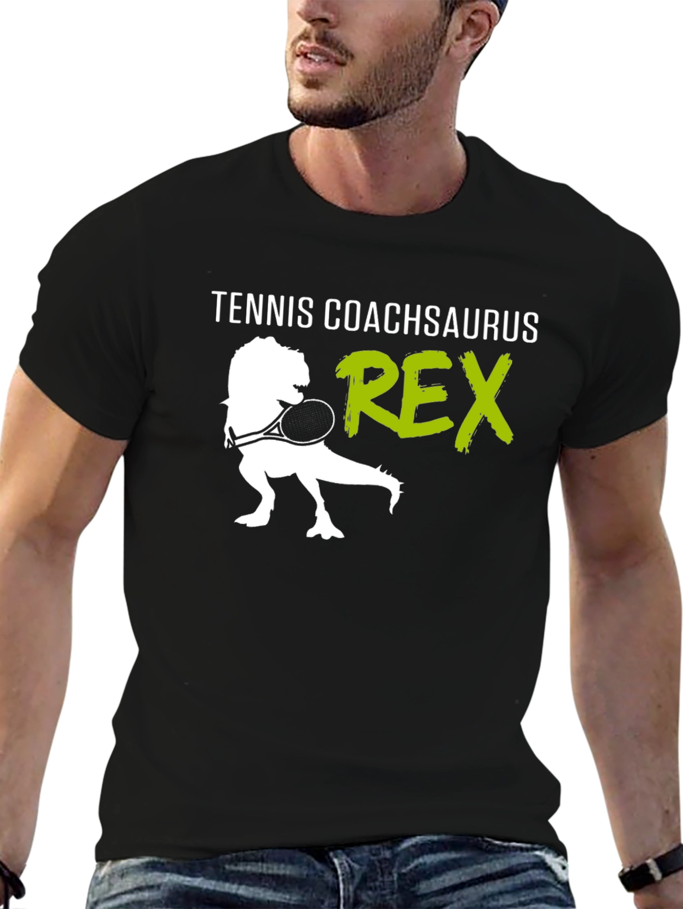 Black Tennis Coach T-Rex Graphic Tee view 6