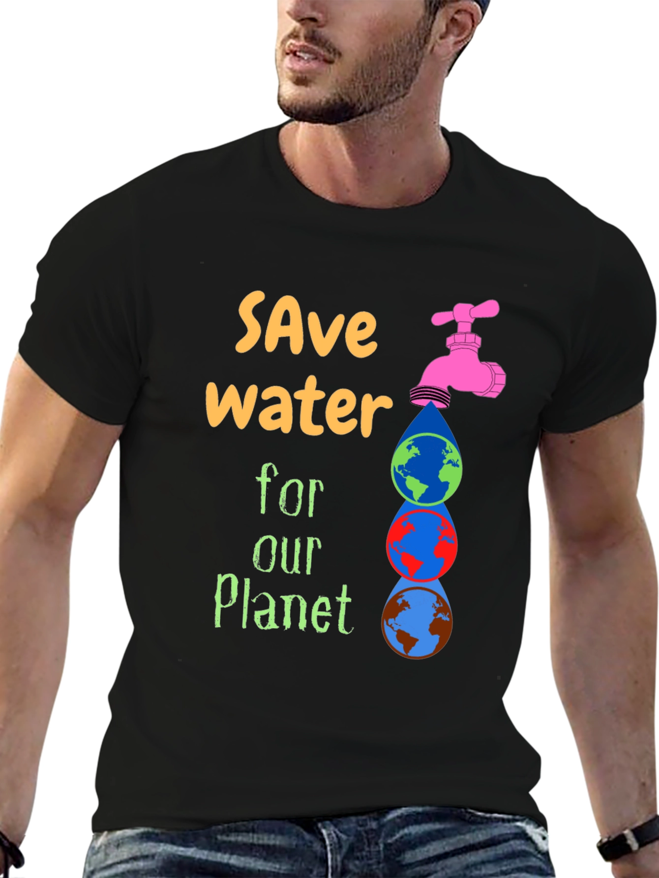 Black Save Water Graphic Tee - Planet Conservation T-Shirt view 6