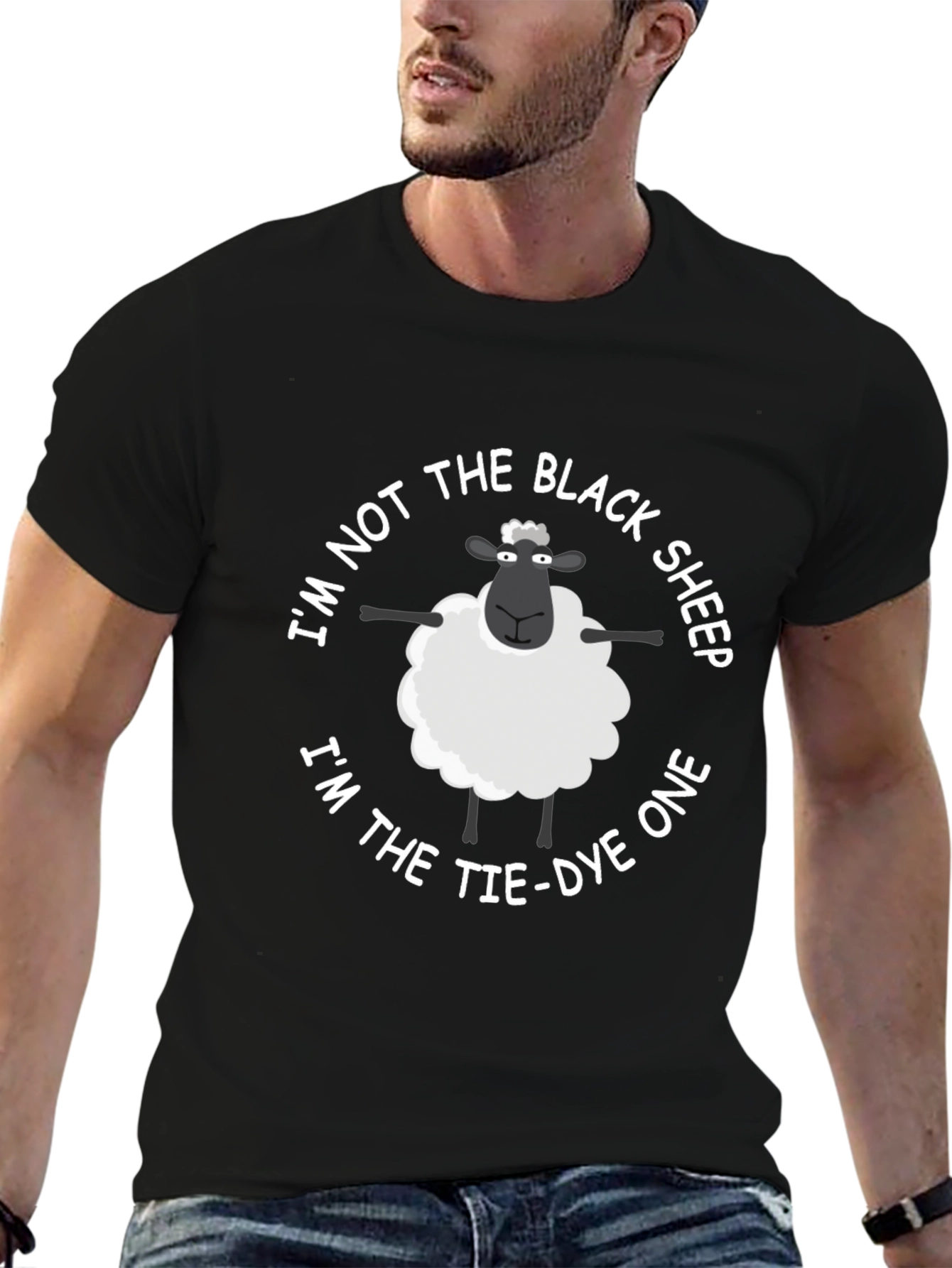 Black Tie-Dye One Sheep T-Shirt - Novelty Black Tee view 6