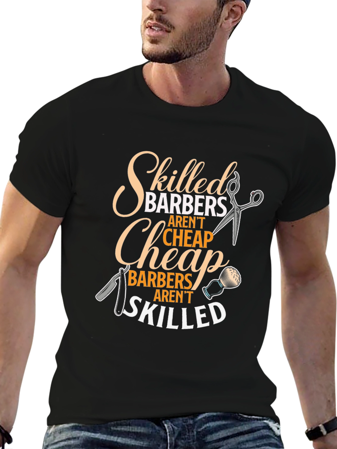 Black Skilled Barbers Graphic Tee - Black Crew Neck T-Shirt view 6