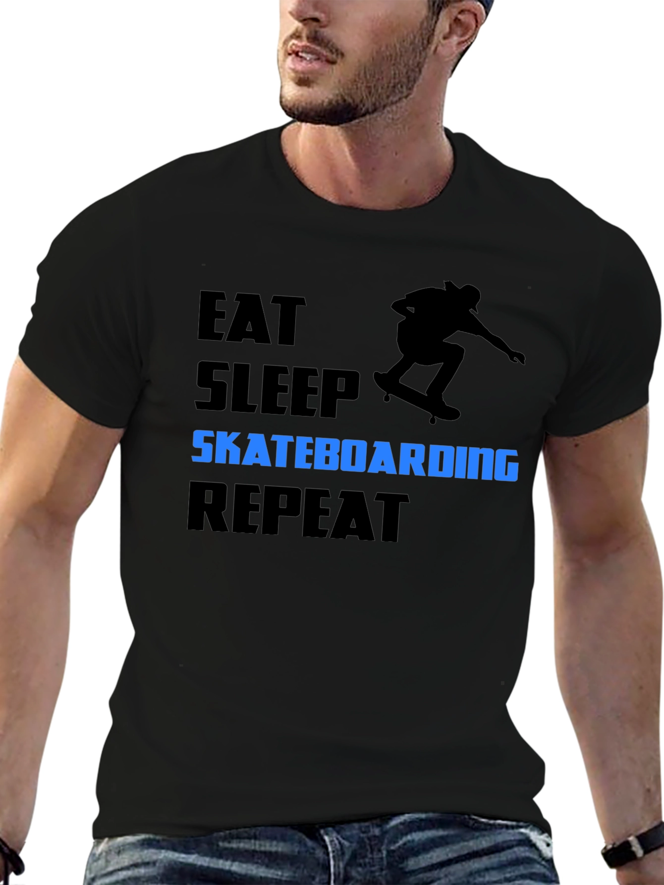 Black Eat Sleep Skateboarding Repeat Black T-Shirt view 6