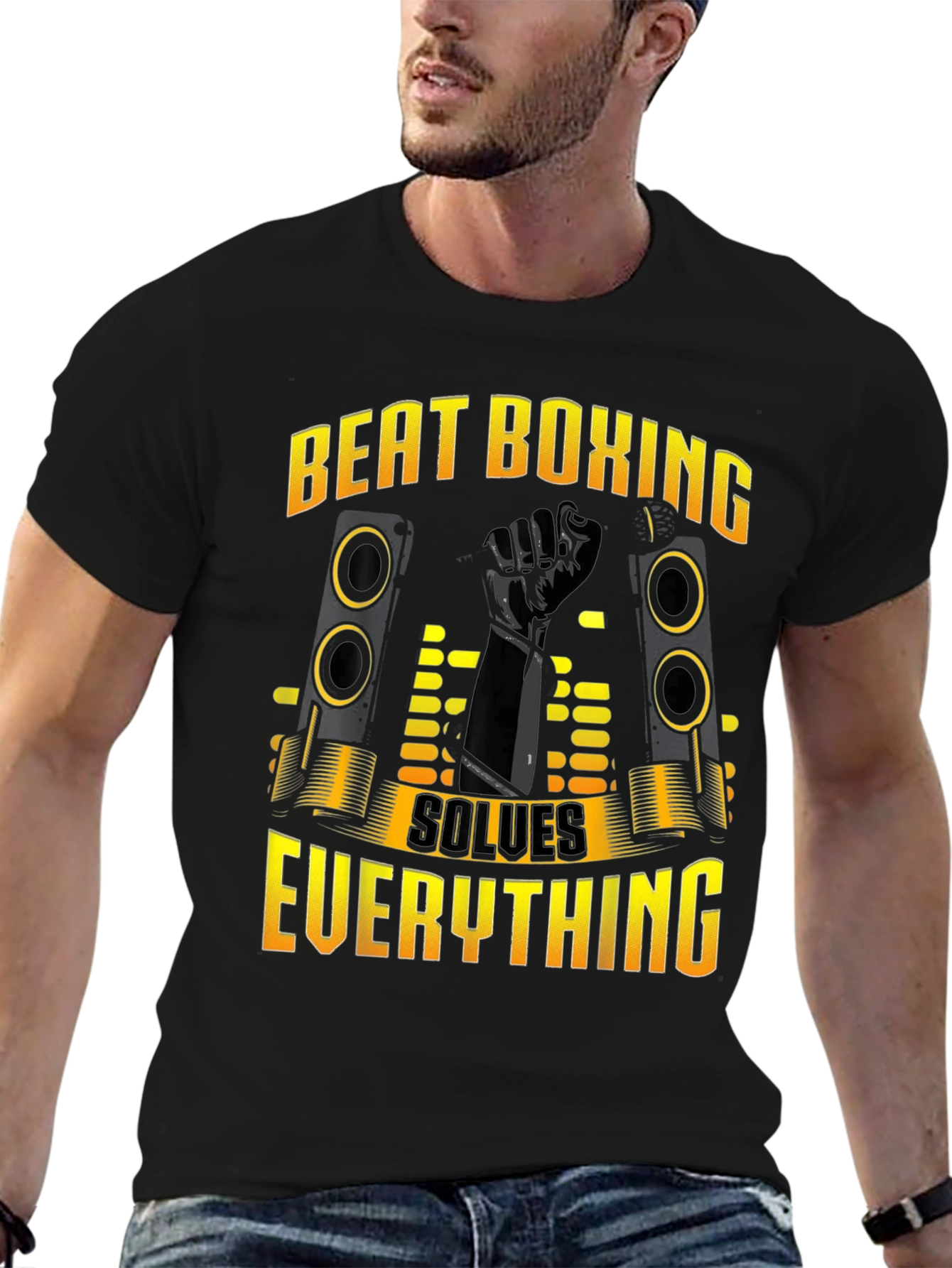 Black Beat Boxing Solves Everything Black T-Shirt view 6