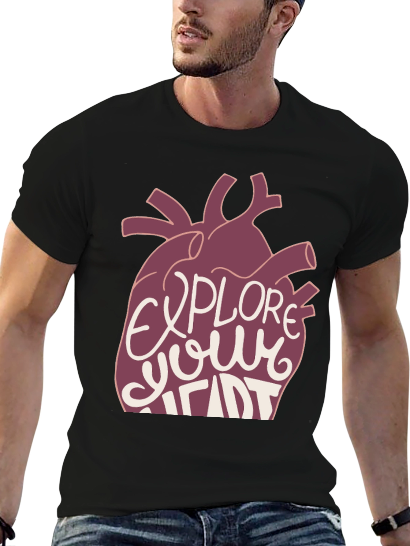 Black Explore Your Heart Graphic Tee - Black view 6