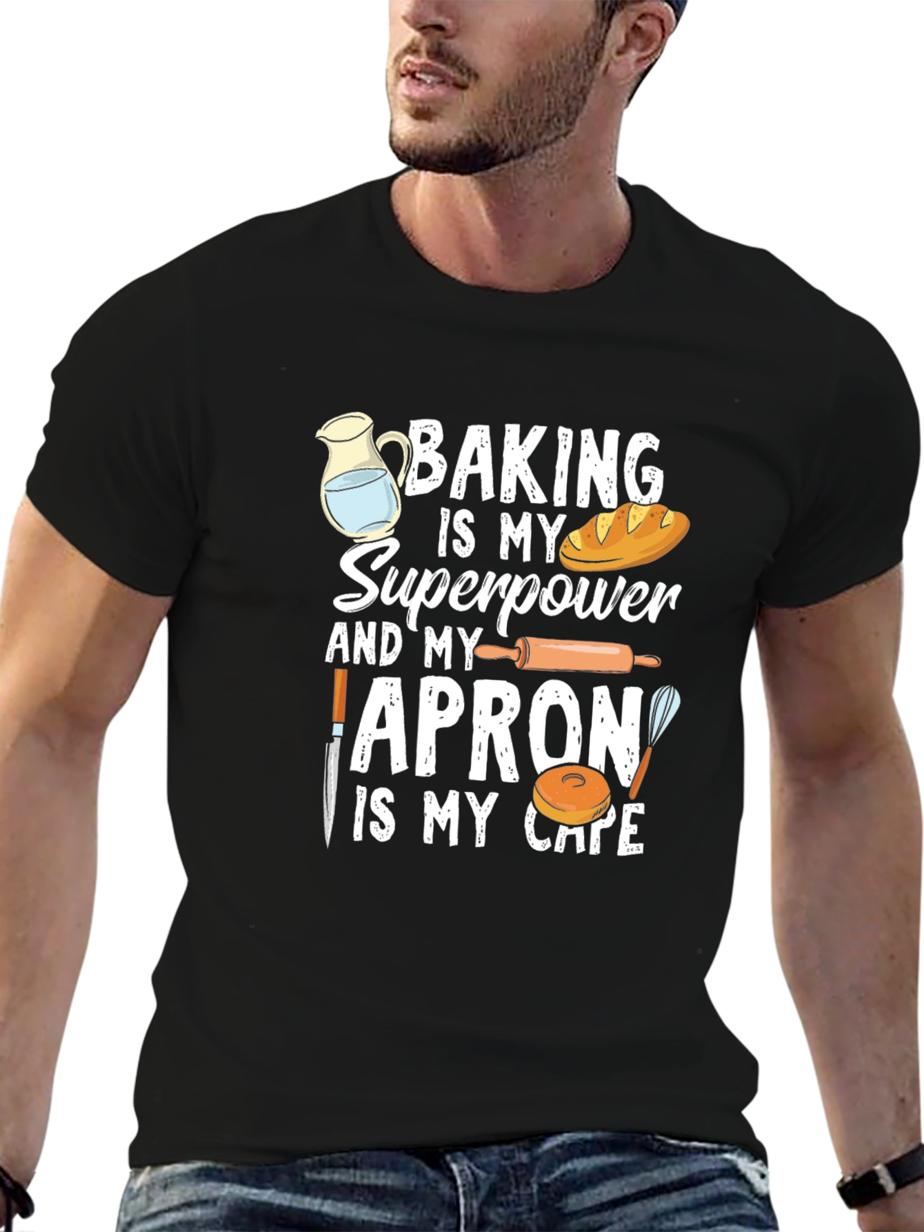 Black Baking Superpower T-Shirt, Funny Baker Tee view 6