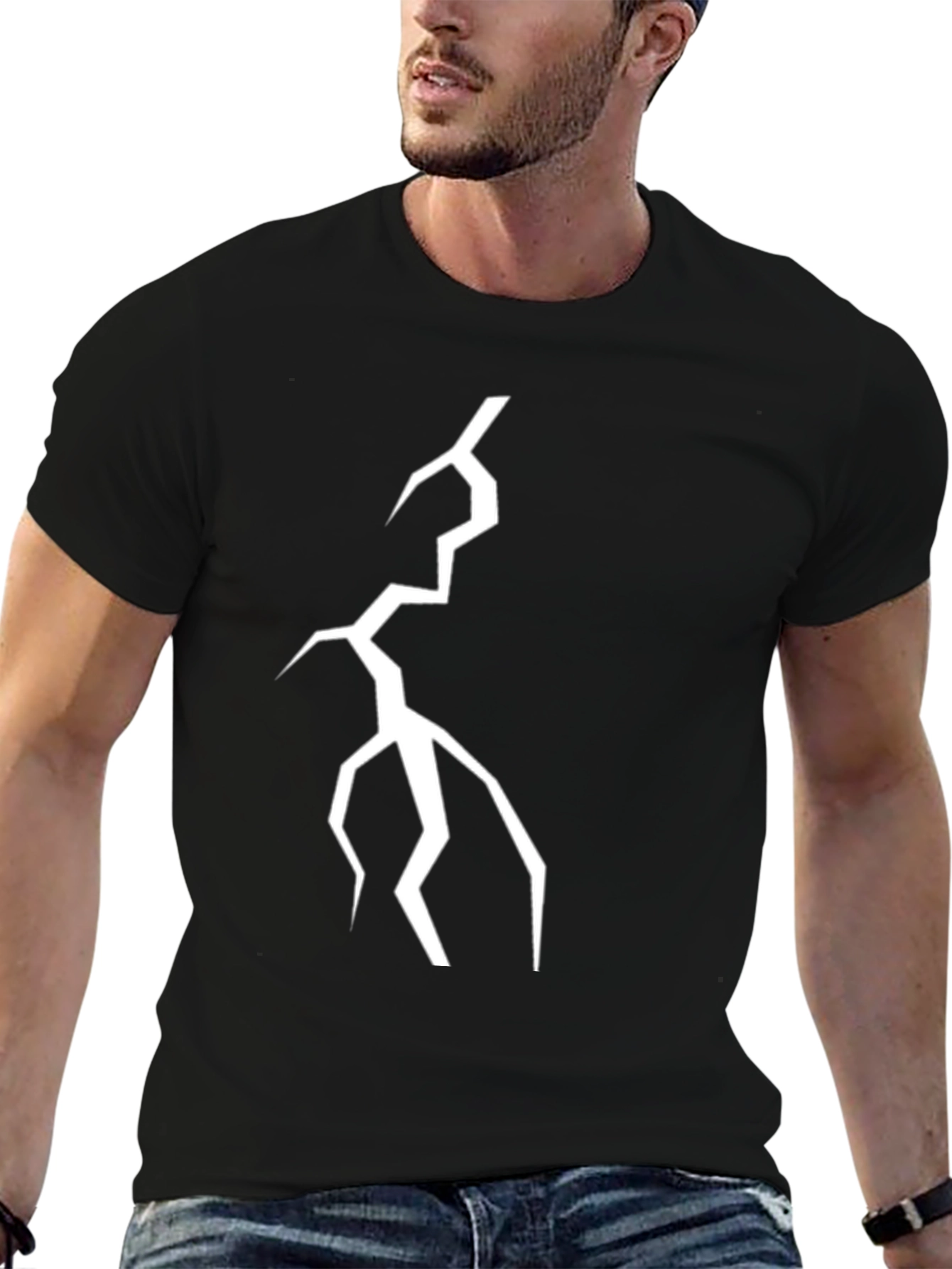 Black Abstract Lightning Bolt Graphic Tee - Black view 6