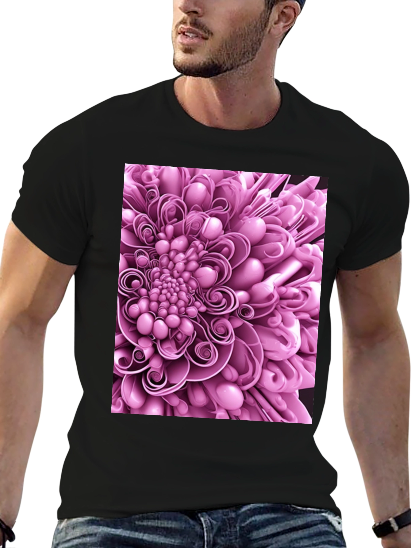 Black Abstract Flower Graphic Print Black T-Shirt view 6