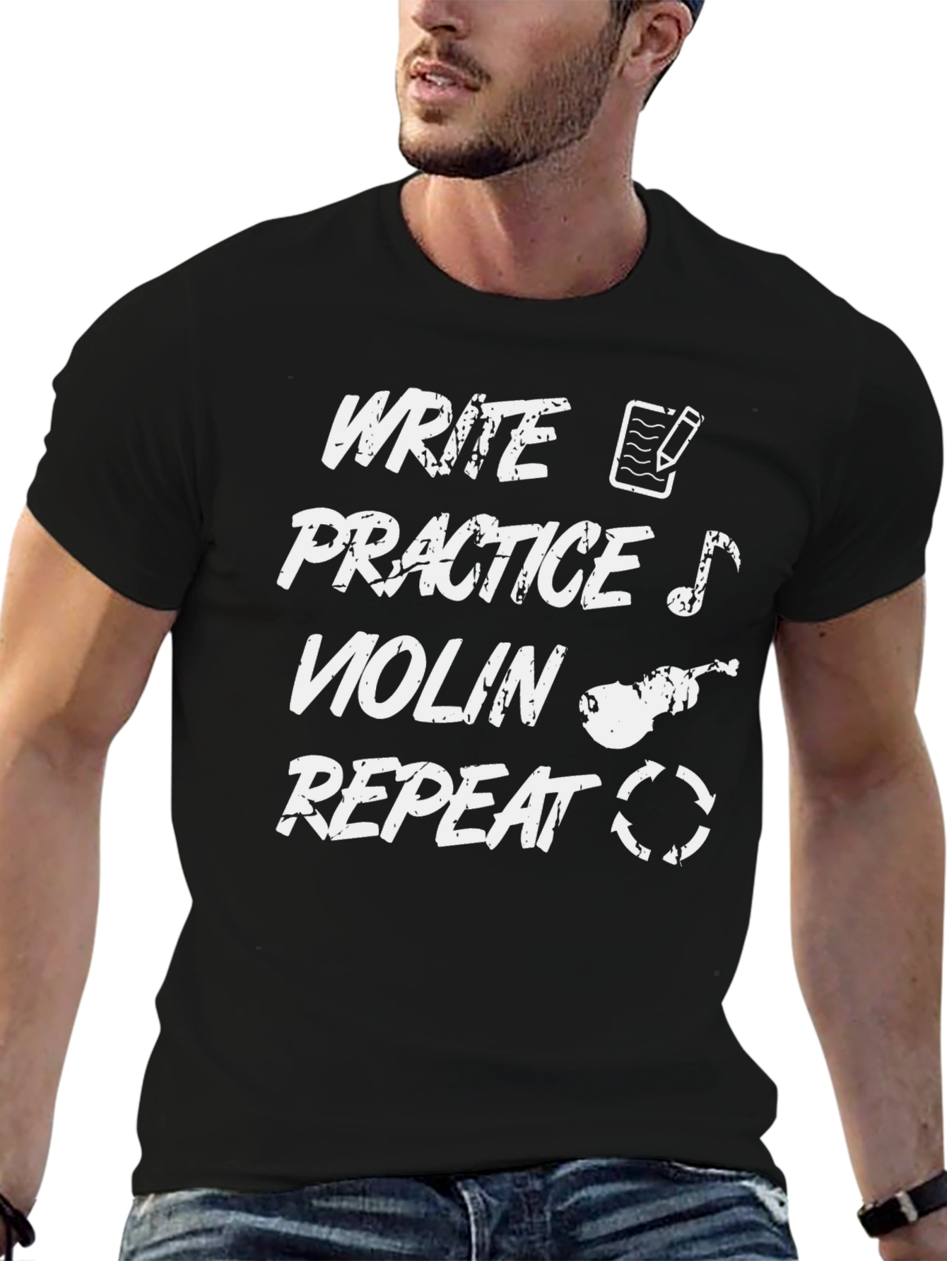 Black Write Practice Violin Repeat T-Shirt view 6