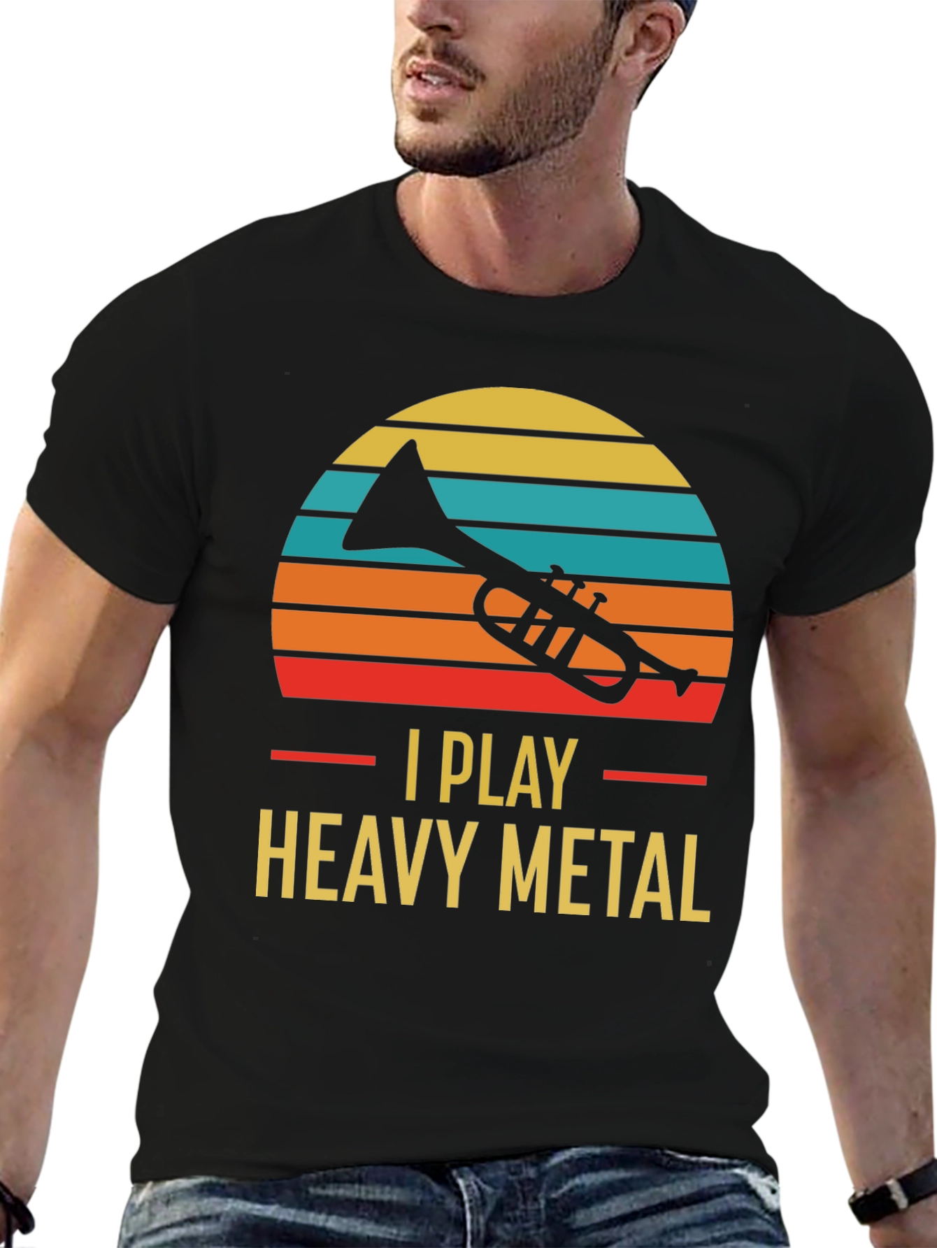 Black I Play Heavy Metal Trumpet Graphic Tee view 6