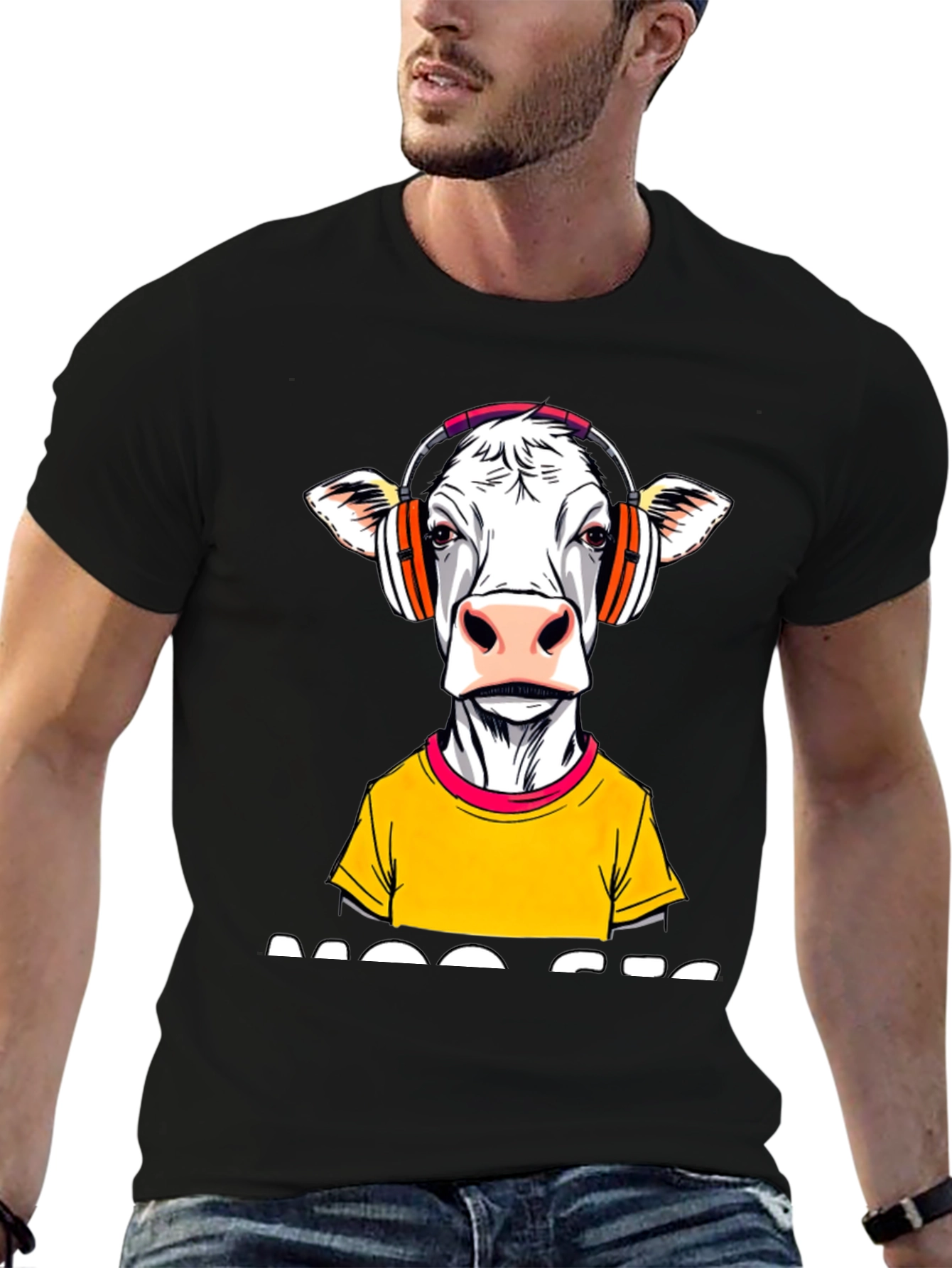 Black DJ Cow Graphic Tee - Black Cotton Blend view 6