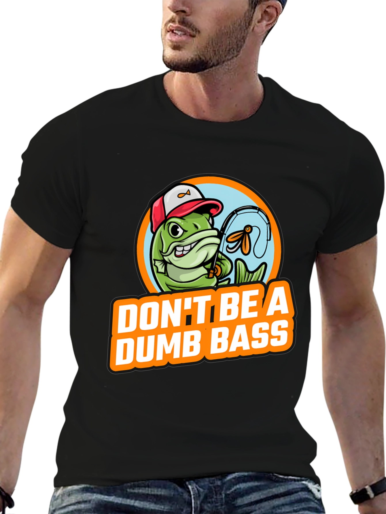 Black Don't Be A Dumb Bass Fishing Graphic T-Shirt view 6