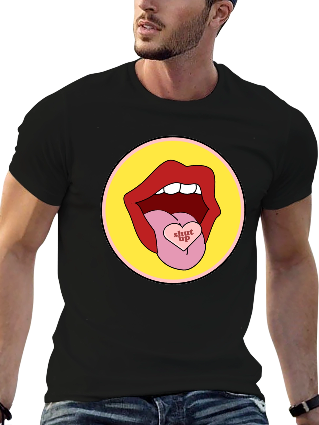 Black Shut Up Lips Graphic Tee - Unisex view 6